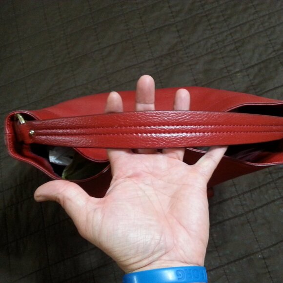 Banana Republic Leather Pebble Hand Bag Top Handle  Purse Red Grain Women - Picture 6 of 15